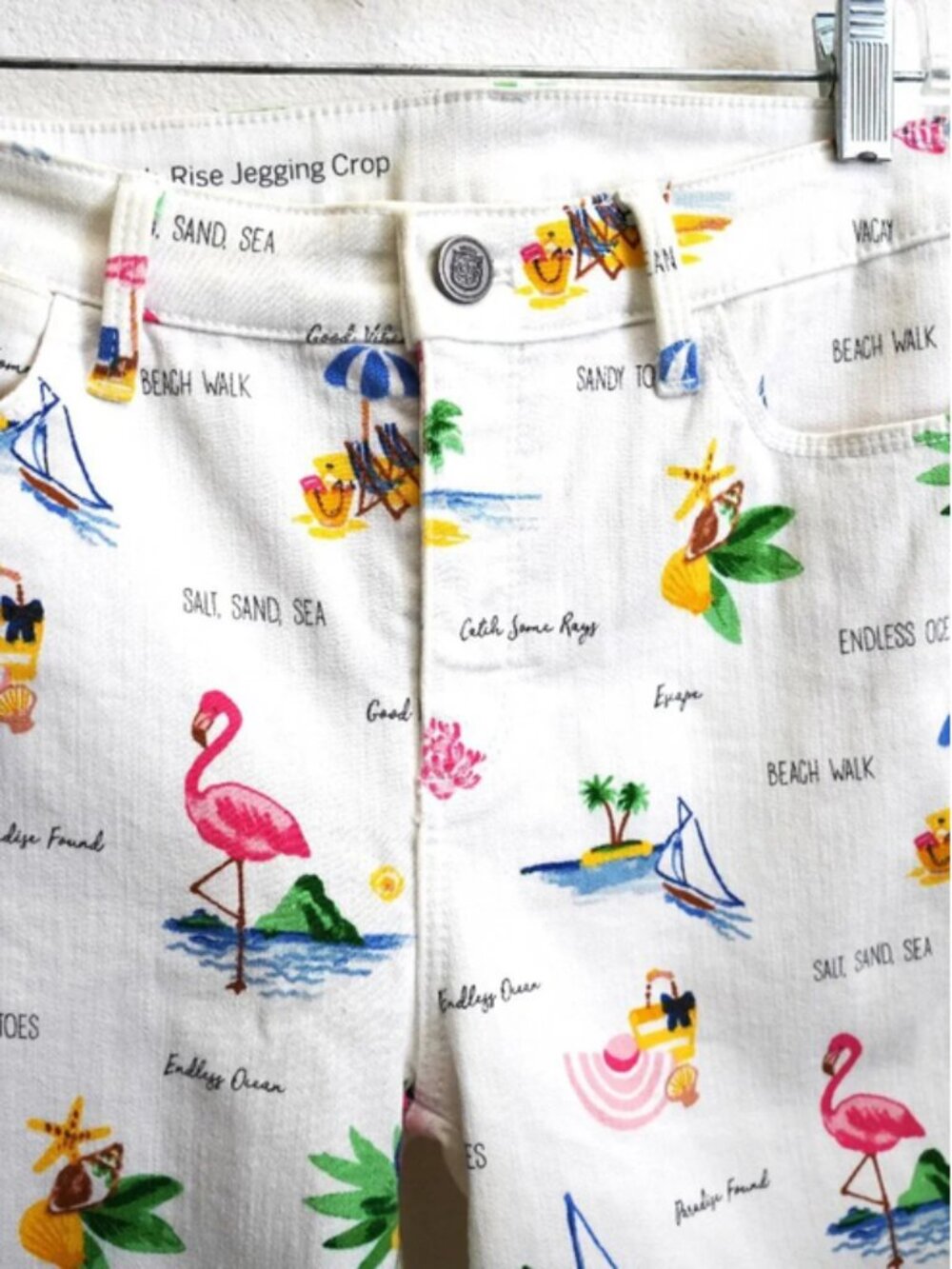 Talbots High Rise Jegging Crop White Tropical Flamingo Jeans size 4P